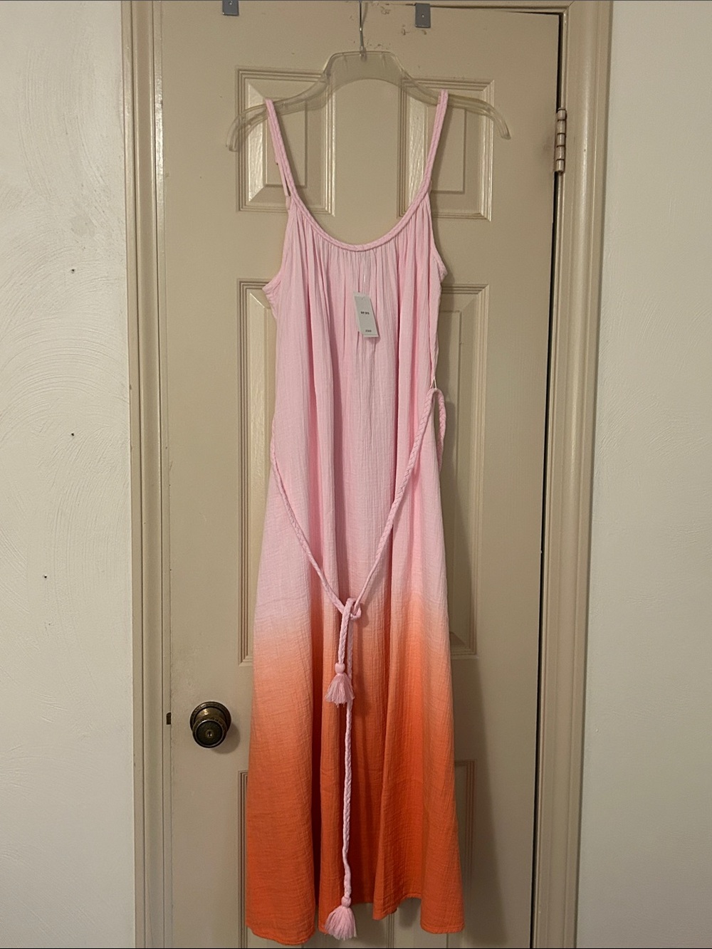 J. Crew Pink-to-Orange Ombre Midi Dress with Braided Tie